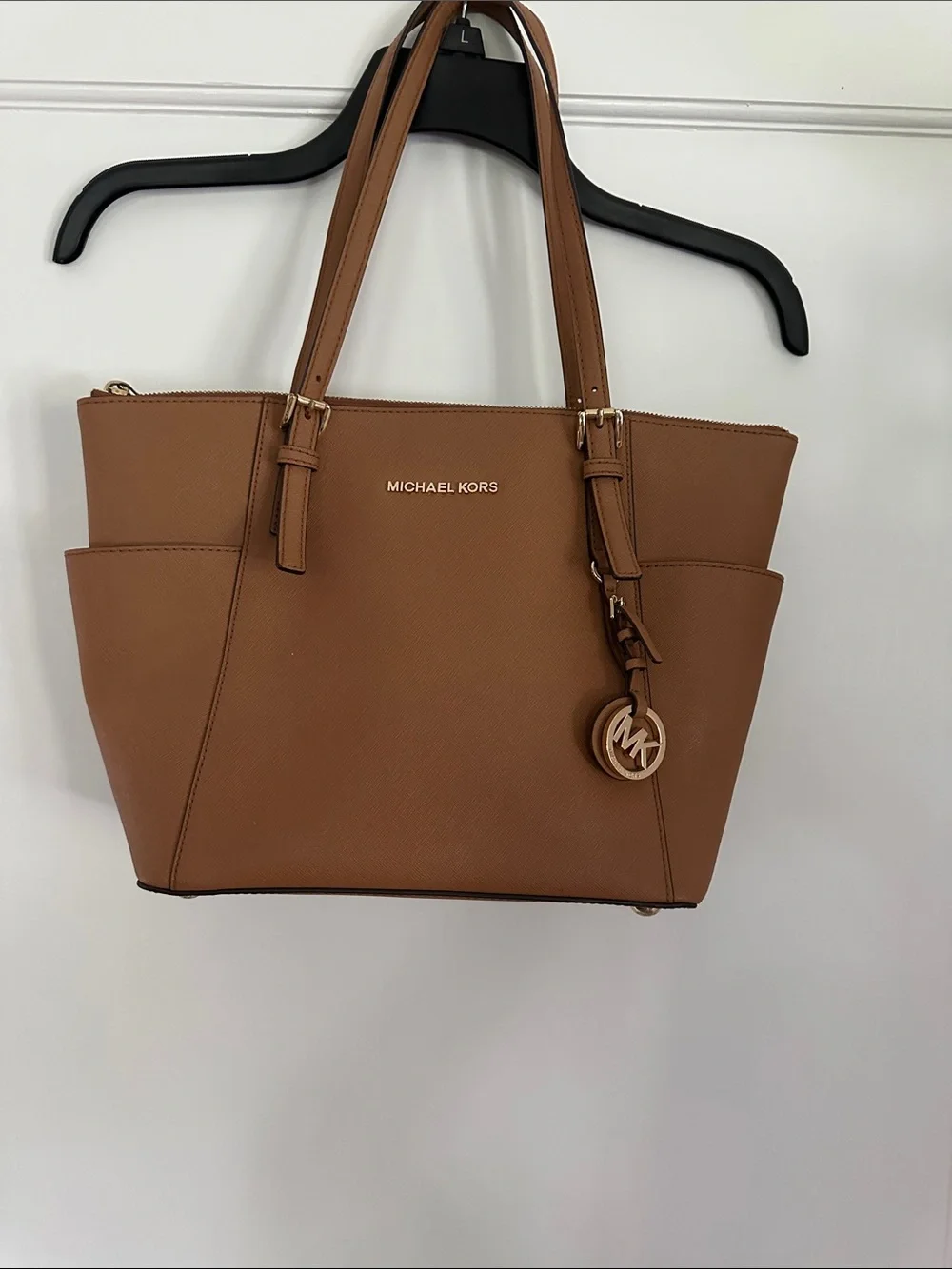 Michael Kors Tan Saffiano Leather Tote with MK Charm